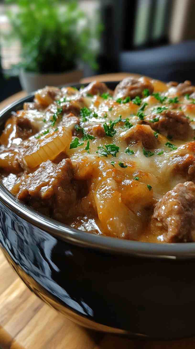 Rich and Savory Slow Cooker Beef and Onion Casserole