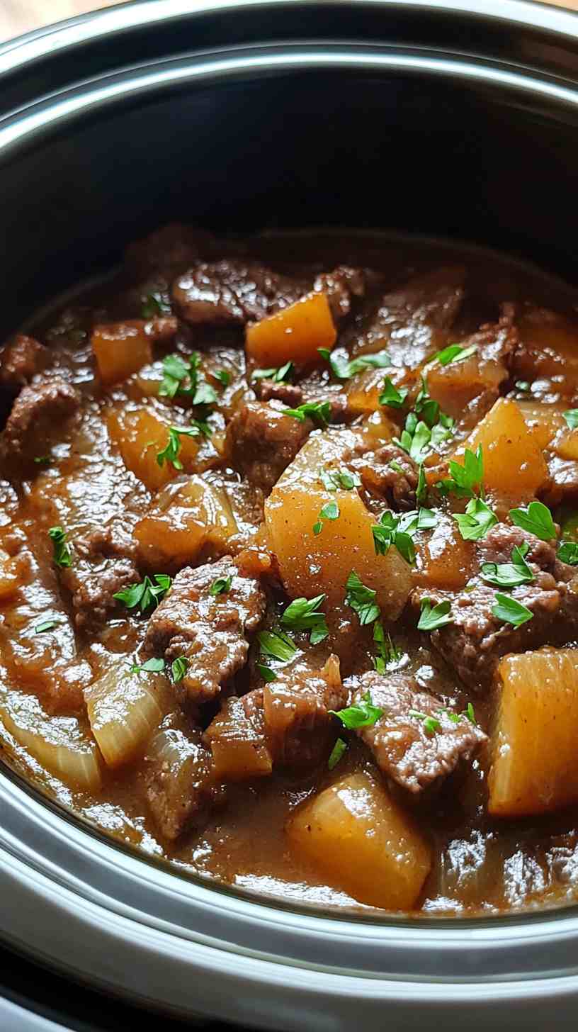 Rich and Savory Slow Cooker Beef and Onion Casserole