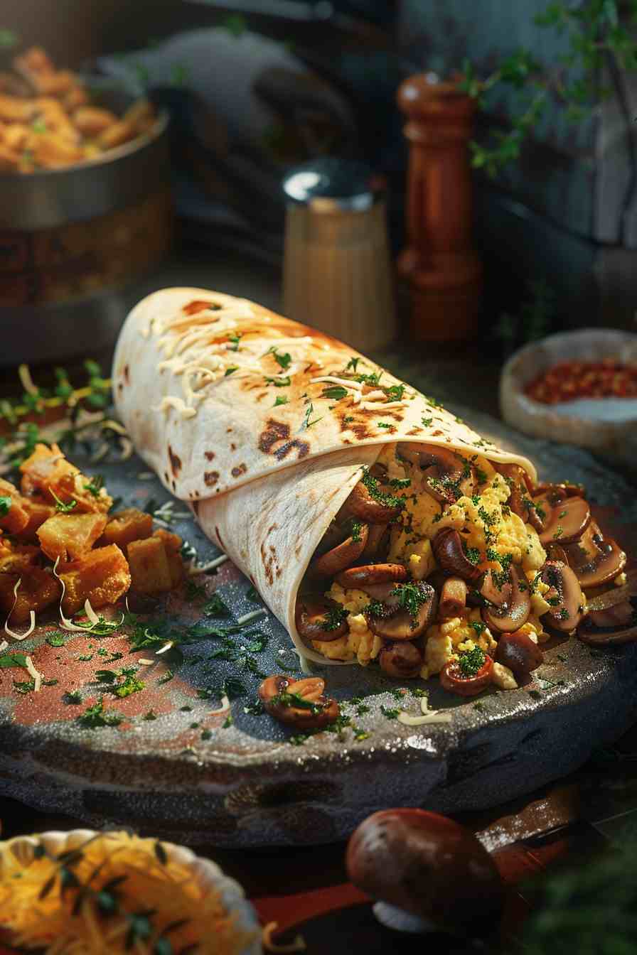 Savory Mushroom Breakfast Burrito Savory Mushroom Breakfast Burrito