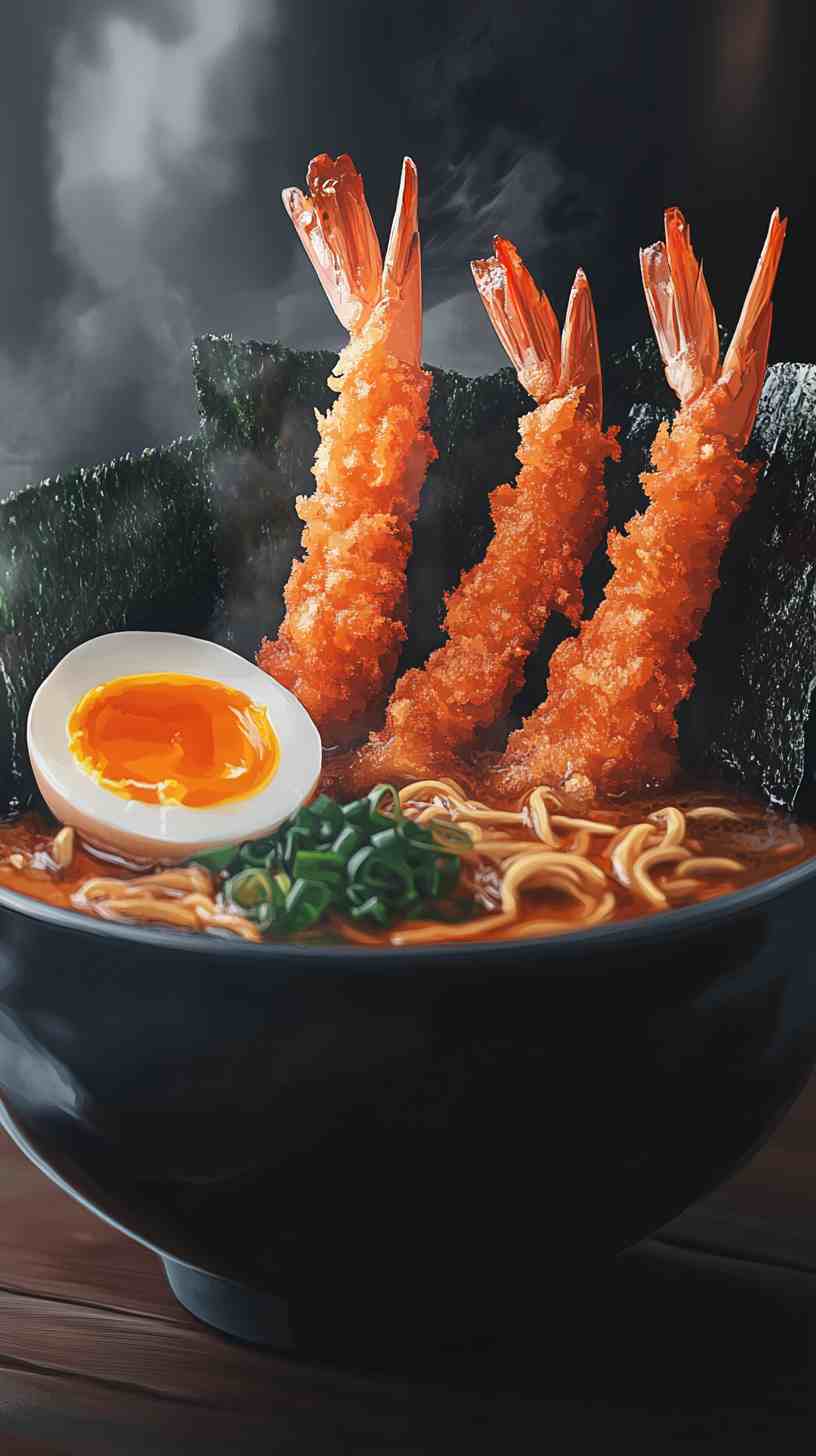 Shrimp Tempura Ramen Noodles with Miso Broth Shrimp Tempura Ramen Noodles with Miso Broth