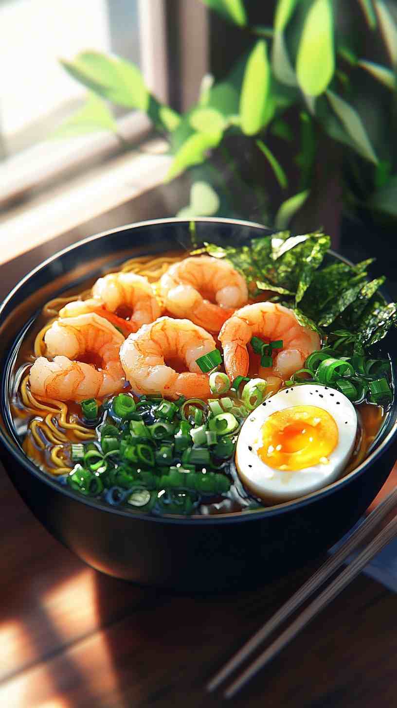 Shrimp Tempura Ramen Noodles with Miso Broth Shrimp Tempura Ramen Noodles with Miso Broth