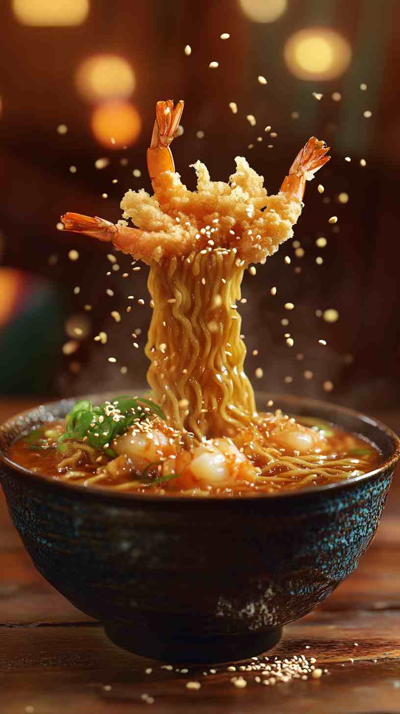 Shrimp Tempura Ramen Noodles with Miso Broth Shrimp Tempura Ramen Noodles with Miso Broth