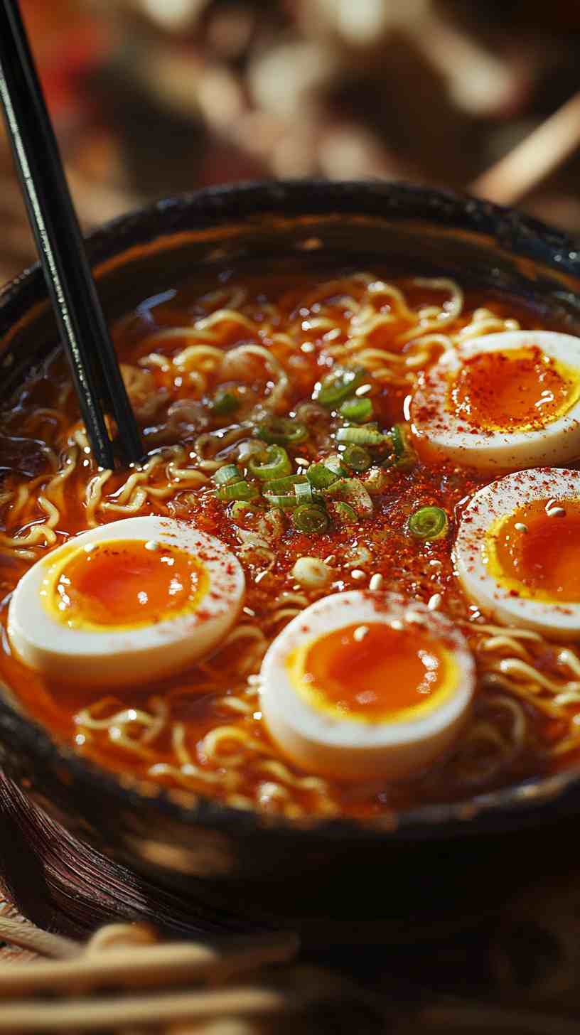Spicy Miso Ramen Noodles with Soft-Boiled Eggs Spicy Miso Ramen Noodles with Soft-Boiled Eggs