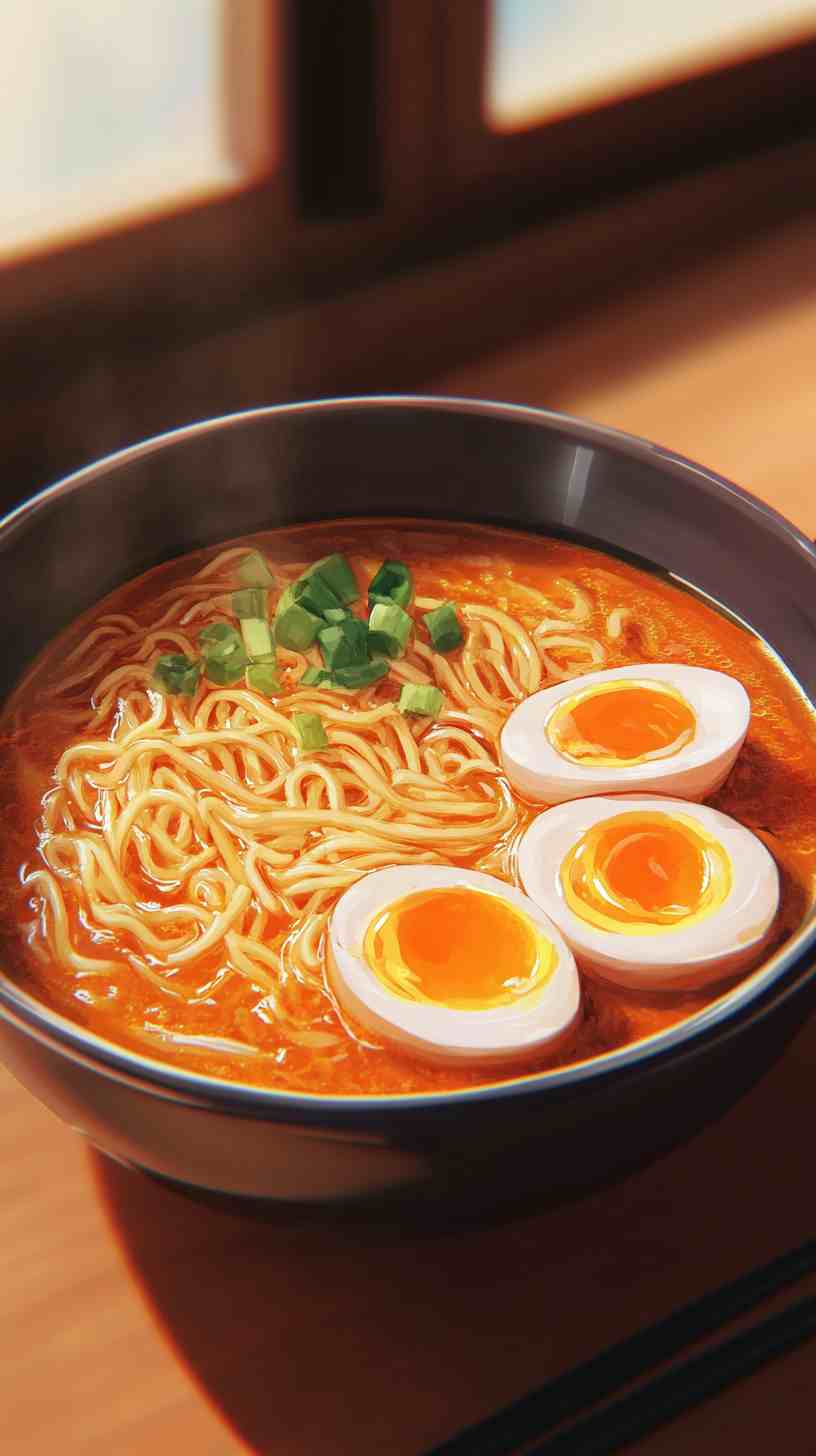 Sriracha Sesame Ramen Noodles with Boiled Eggs Sriracha Sesame Ramen Noodles with Boiled Eggs