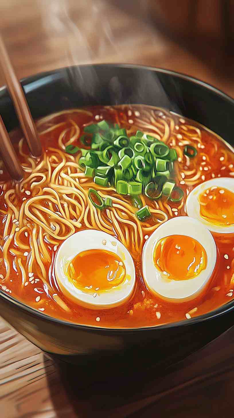 Sriracha Sesame Ramen Noodles with Boiled Eggs Sriracha Sesame Ramen Noodles with Boiled Eggs
