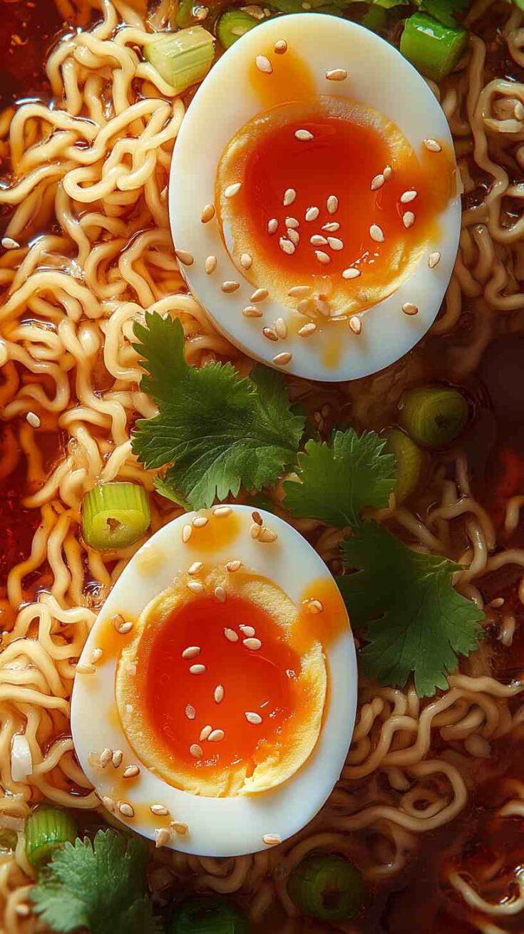 Sriracha Sesame Ramen Noodles with Boiled Eggs Sriracha Sesame Ramen Noodles with Boiled Eggs