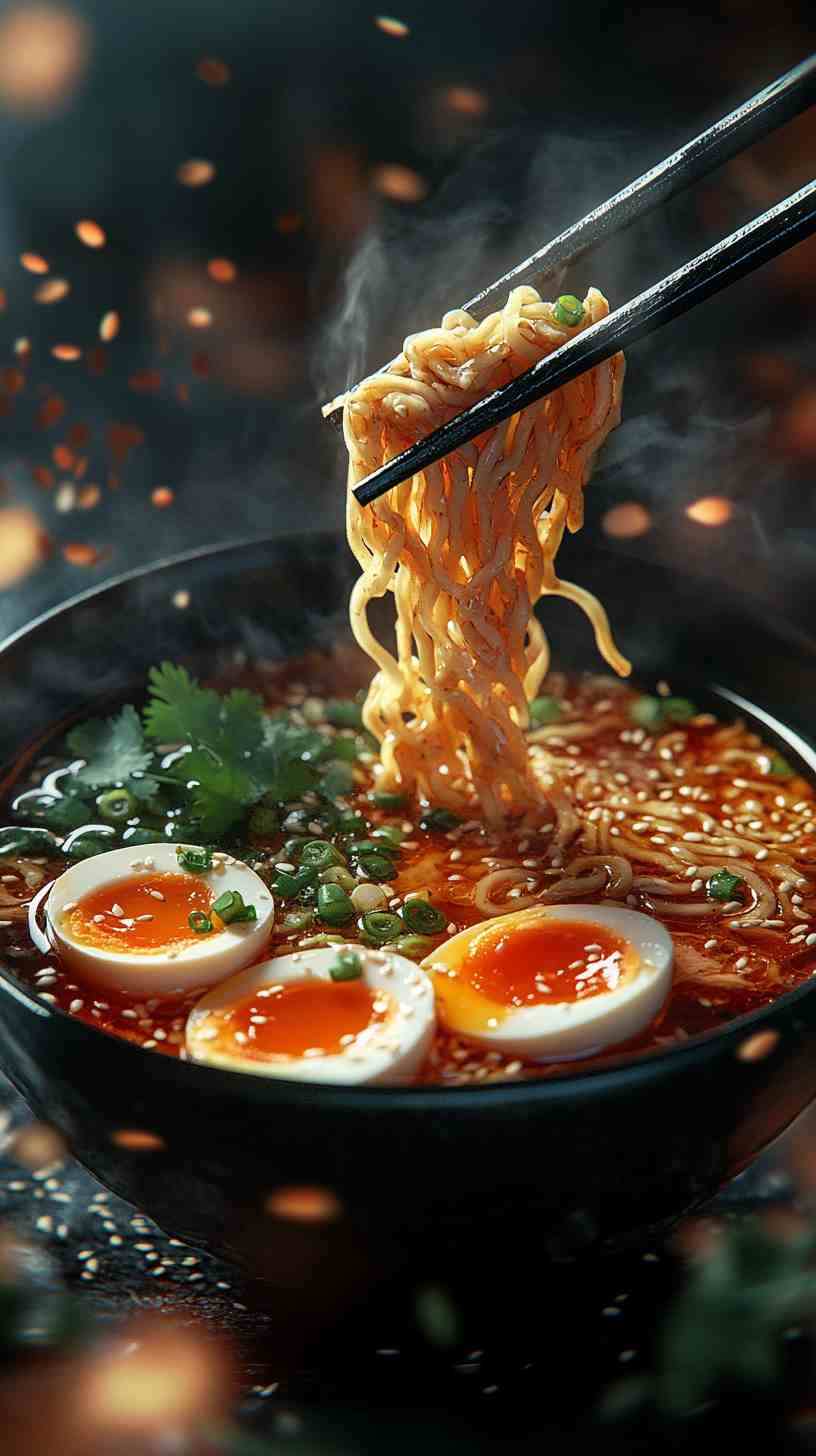 Sriracha Sesame Ramen Noodles with Boiled Eggs Sriracha Sesame Ramen Noodles with Boiled Eggs