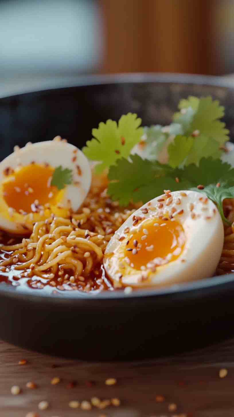 Sriracha Sesame Ramen Noodles with Boiled Eggs Sriracha Sesame Ramen Noodles with Boiled Eggs