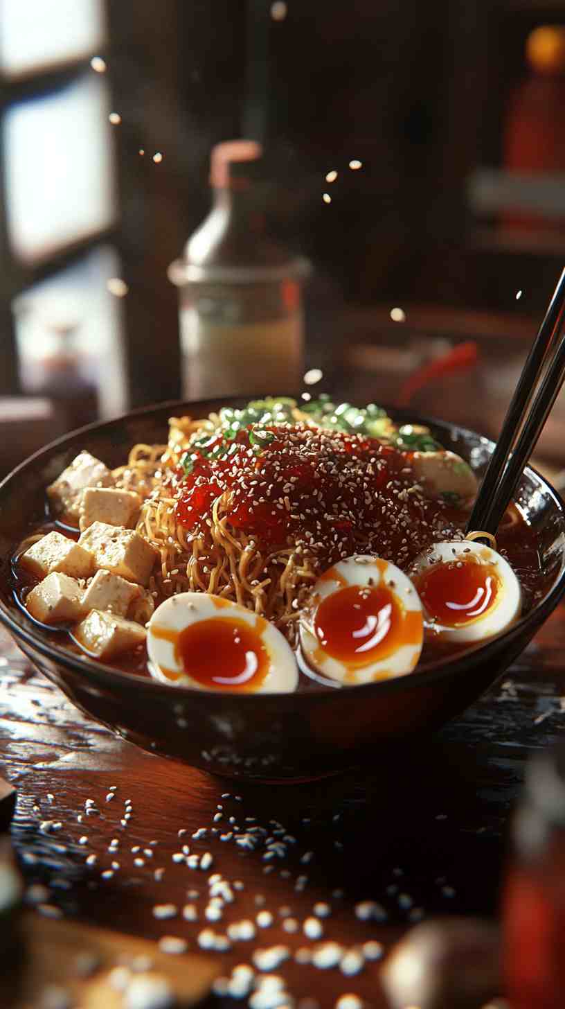 Sriracha Sesame Ramen Noodles with Boiled Eggs Sriracha Sesame Ramen Noodles with Boiled Eggs