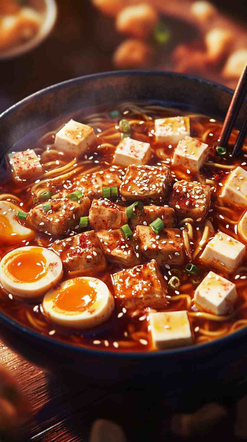 Sriracha Sesame Ramen Noodles with Boiled Eggs Sriracha Sesame Ramen Noodles with Boiled Eggs