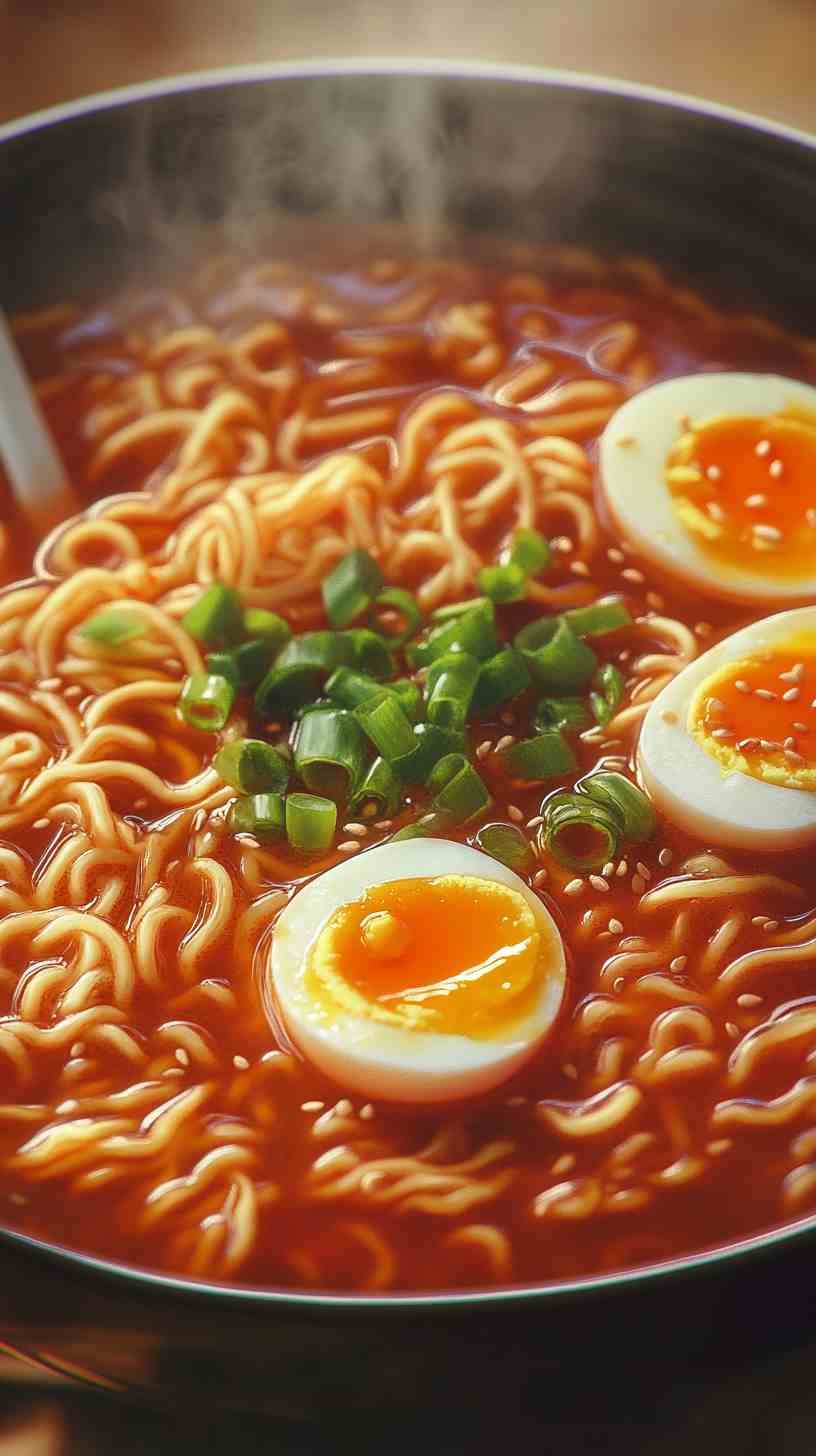 Sriracha Sesame Ramen Noodles with Boiled Eggs Sriracha Sesame Ramen Noodles with Boiled Eggs