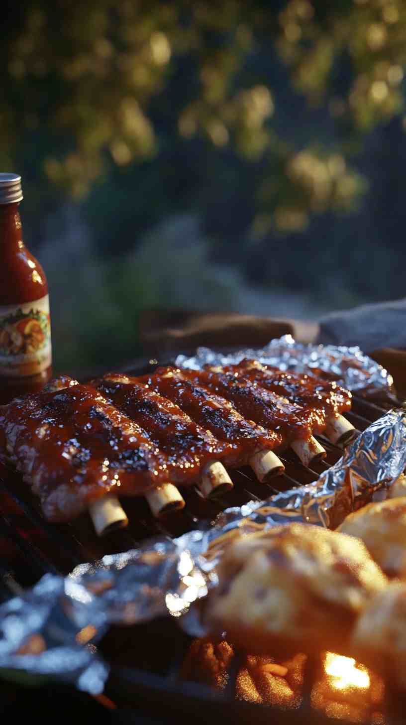 Sticky BBQ Ribs with Garlic Bread Sticky BBQ Ribs with Garlic Bread
