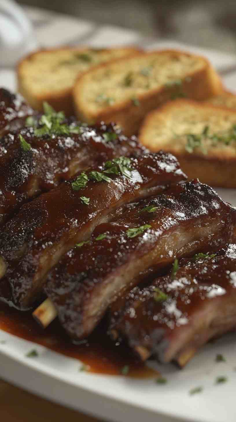 Sticky BBQ Ribs with Garlic Bread Sticky BBQ Ribs with Garlic Bread