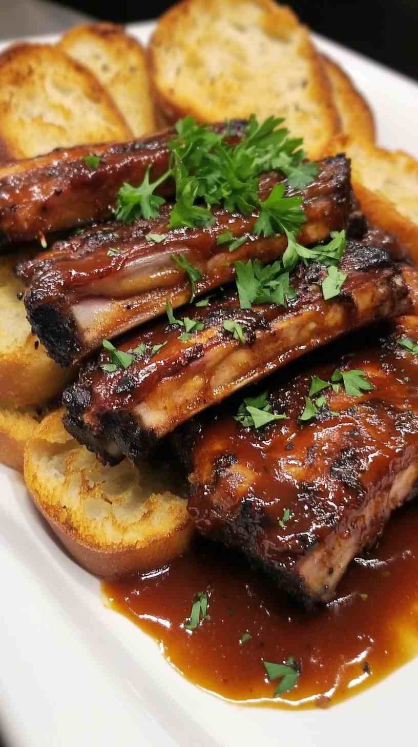 Sticky BBQ Ribs with Garlic Bread Sticky BBQ Ribs with Garlic Bread