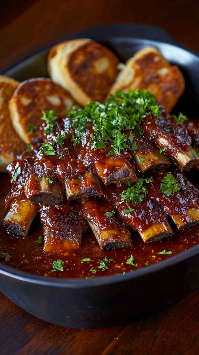 Sticky BBQ Ribs with Garlic Bread Sticky BBQ Ribs with Garlic Bread