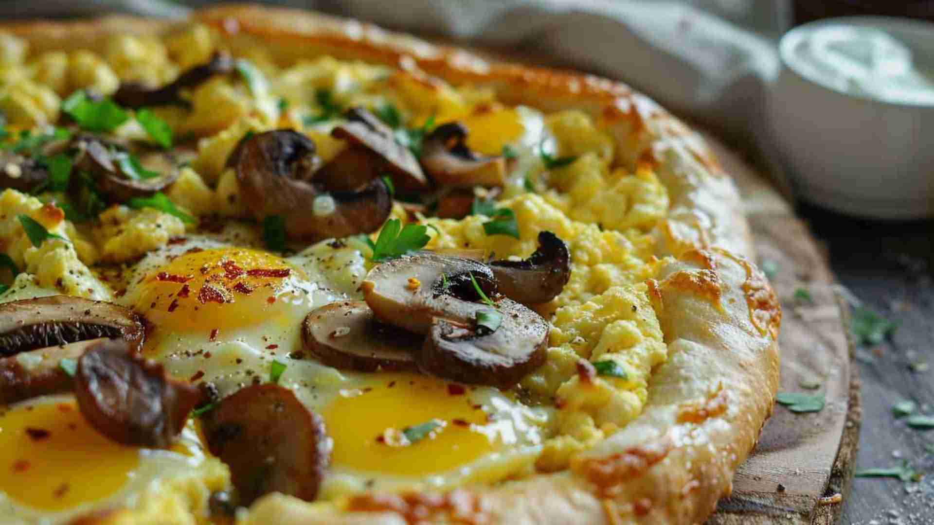 Mushroom and Egg Breakfast Pizza