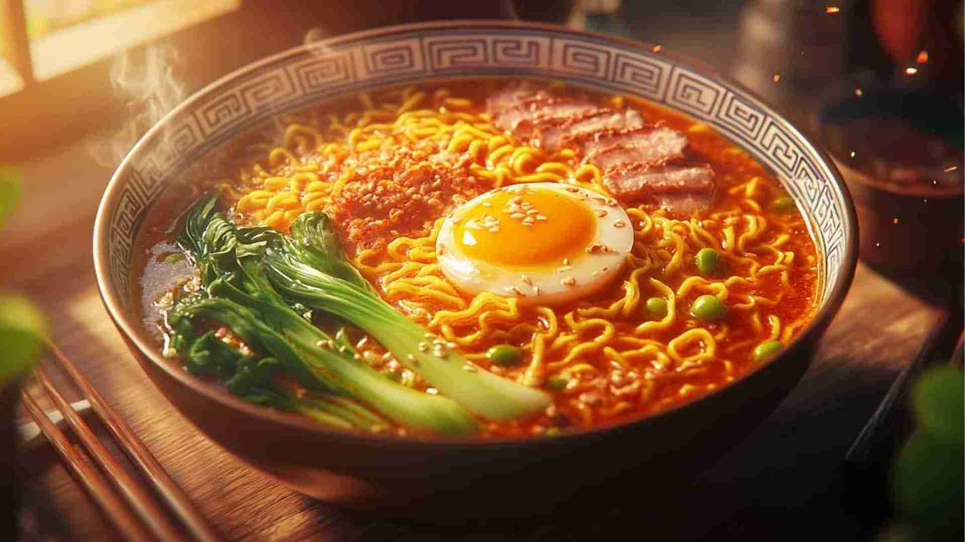 Kimchi Ramen Noodles with Pork and Bok Choy