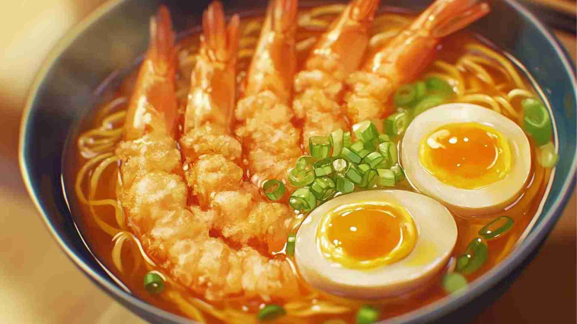 Shrimp Tempura Ramen Noodles with Miso Broth