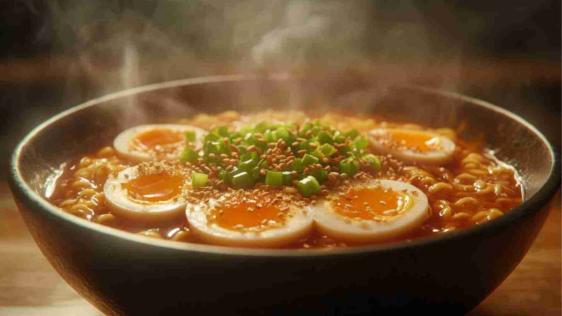 Spicy Miso Ramen Noodles with Soft-Boiled Eggs