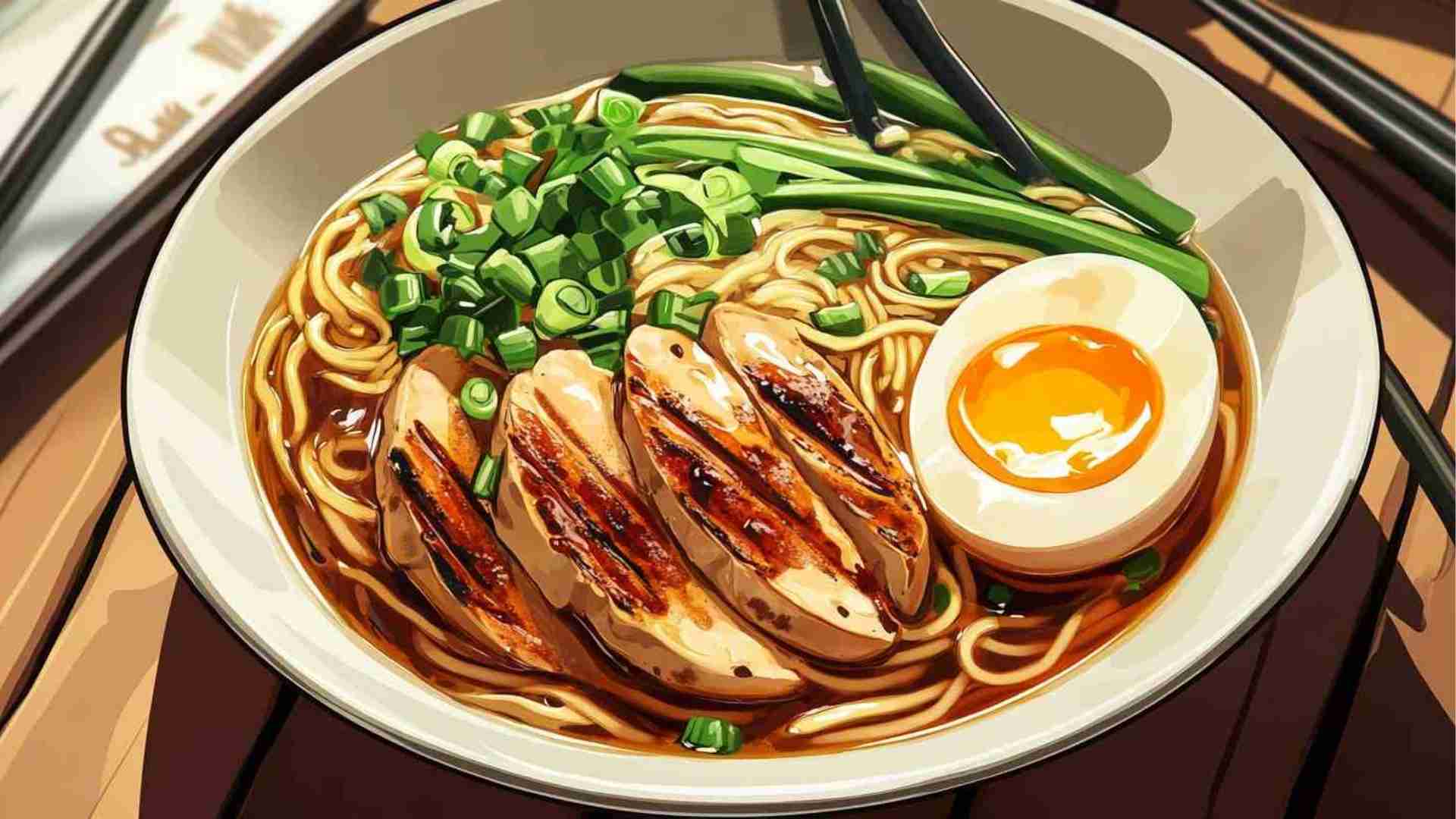 Garlic Soy Sauce Ramen Noodles with Grilled Chicken