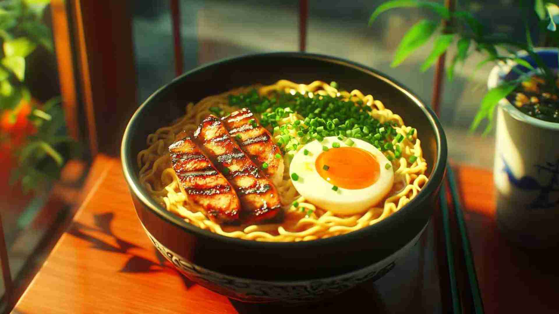 Creamy Sesame Ramen Noodles with Grilled Vegetables