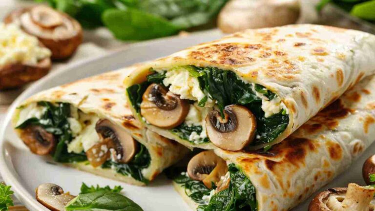 Spinach, Mushroom, and Feta Wrap