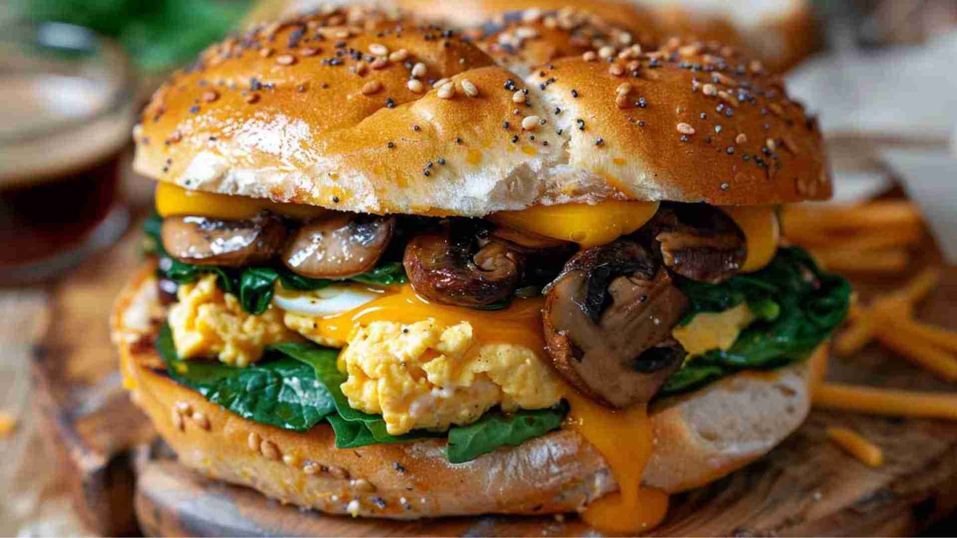 Mushroom Breakfast Bagel Sandwich