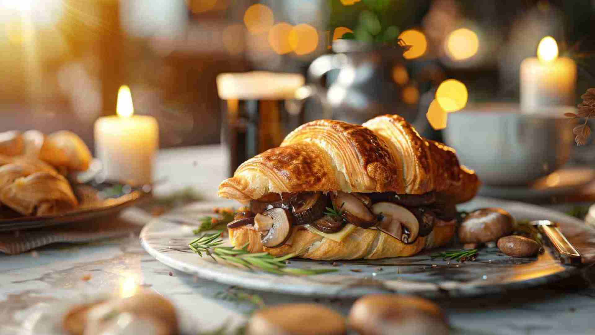 Mushroom and Swiss Croissant Sandwich