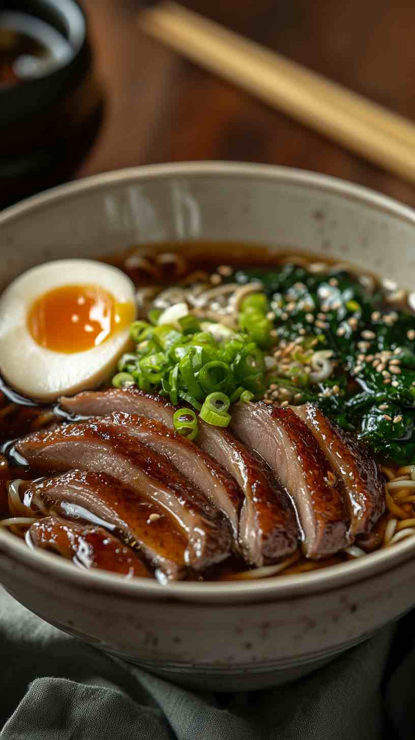 Sweet Soy Ramen Noodles with Duck and Spinach Sweet Soy Ramen Noodles with Duck and Spinach