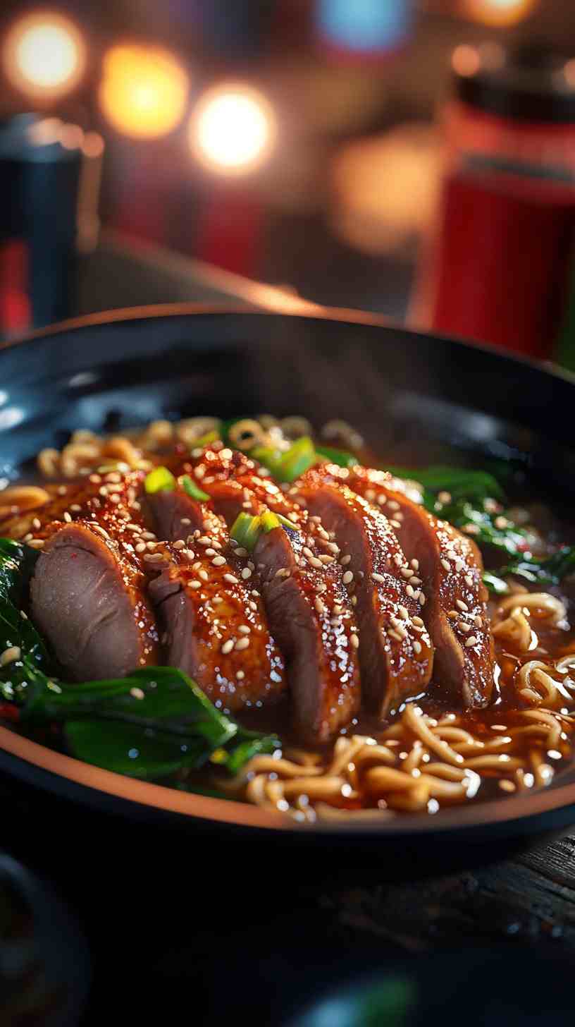 Sweet Soy Ramen Noodles with Duck and Spinach Sweet Soy Ramen Noodles with Duck and Spinach