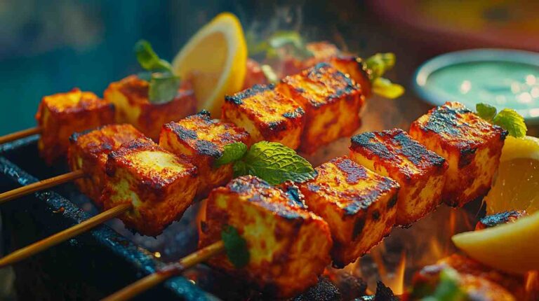 Sweet and Spicy Tandoori Paneer Skewers