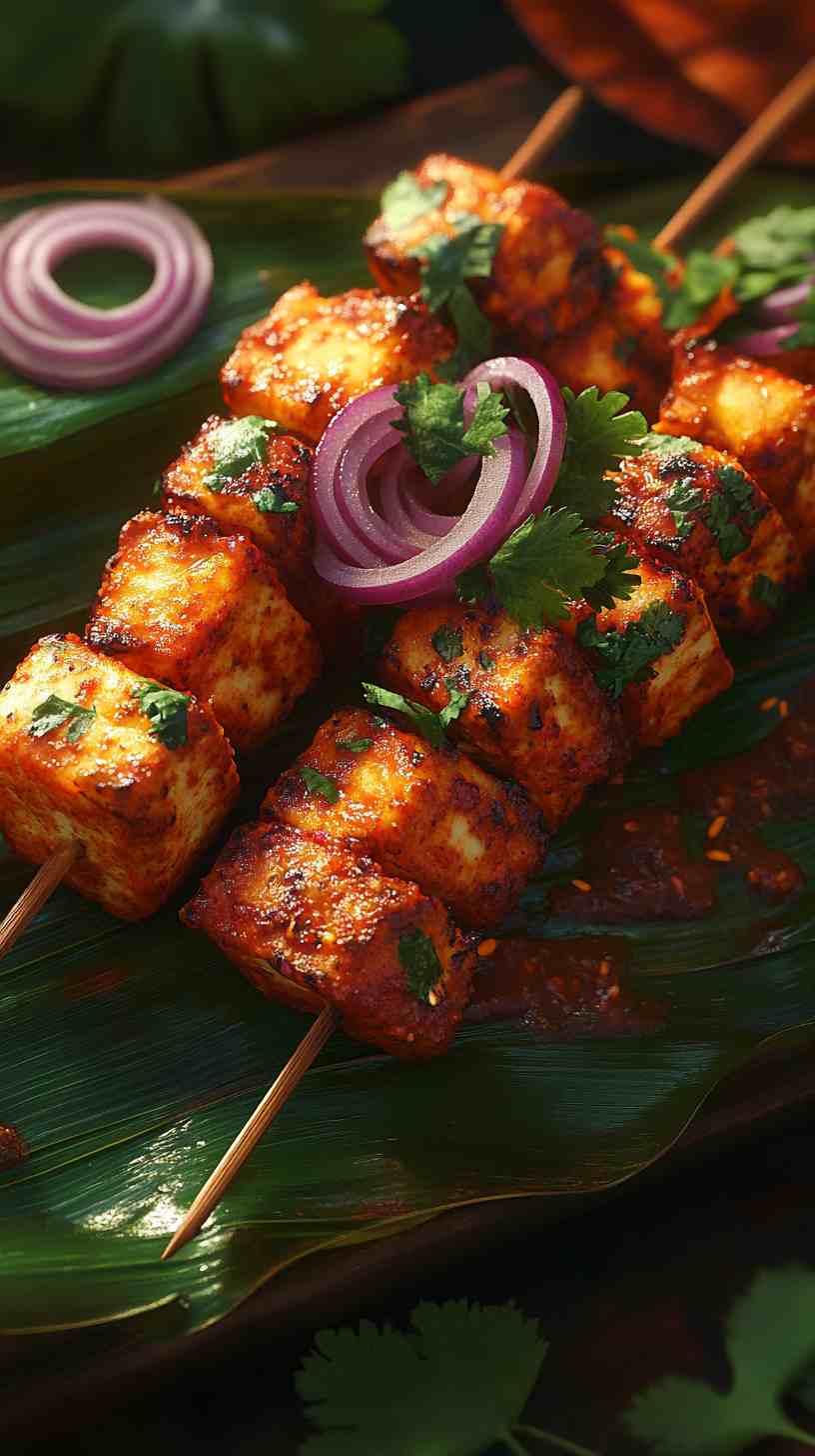 Sweet and Spicy Tandoori Paneer Skewers Sweet and Spicy Tandoori Paneer Skewers