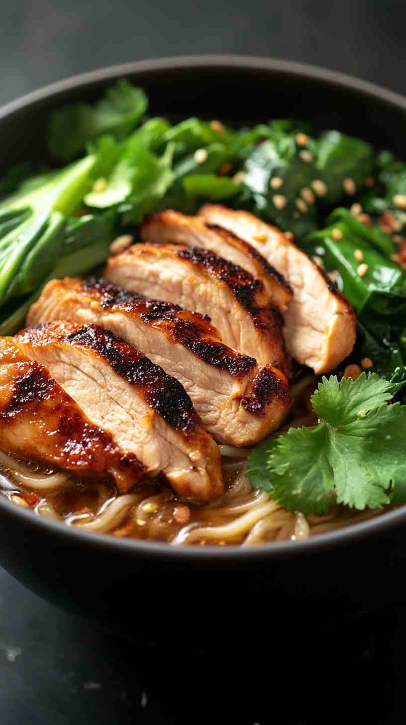 Thai Basil Chicken Ramen Noodles in Spicy Broth Thai Basil Chicken Ramen Noodles in Spicy Broth