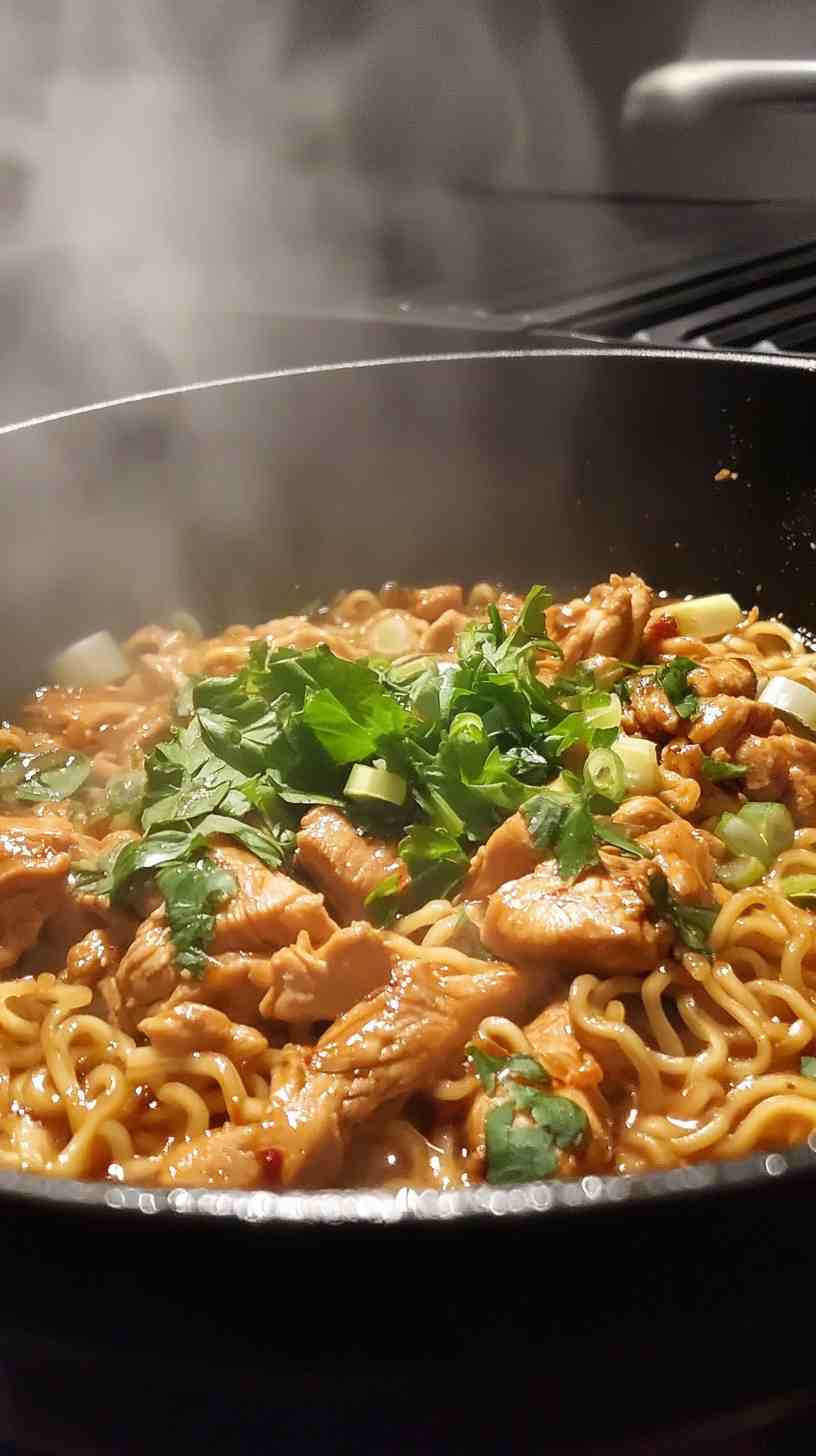Thai Basil Chicken Ramen Noodles in Spicy Broth Thai Basil Chicken Ramen Noodles in Spicy Broth