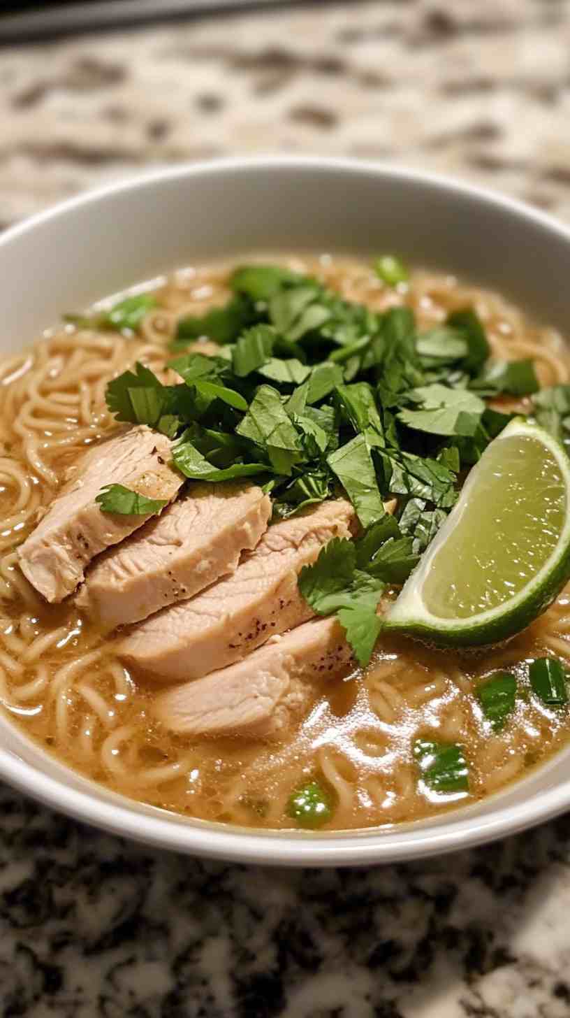 Thai Basil Chicken Ramen Noodles in Spicy Broth Thai Basil Chicken Ramen Noodles in Spicy Broth