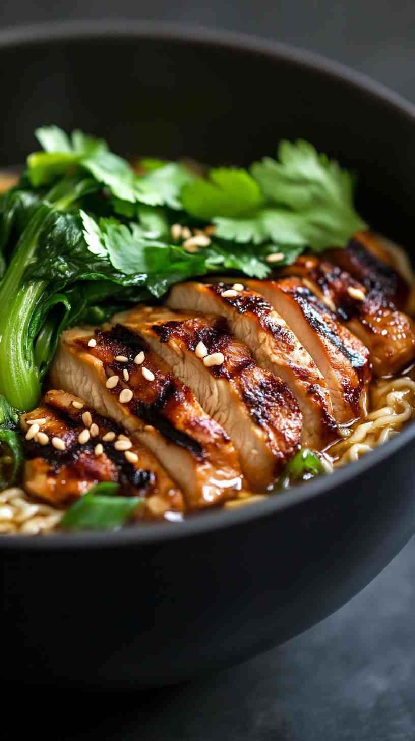 Thai Basil Chicken Ramen Noodles in Spicy Broth Thai Basil Chicken Ramen Noodles in Spicy Broth