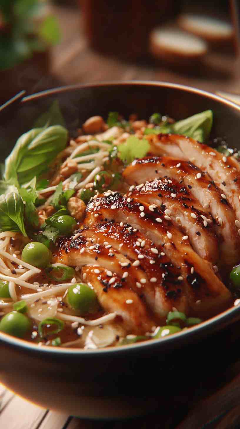 Thai Basil Chicken Ramen Noodles in Spicy Broth Thai Basil Chicken Ramen Noodles in Spicy Broth