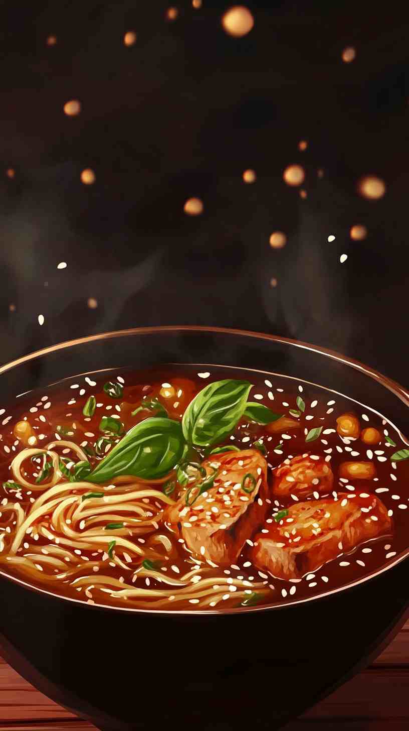 Thai Basil Chicken Ramen Noodles in Spicy Broth Thai Basil Chicken Ramen Noodles in Spicy Broth