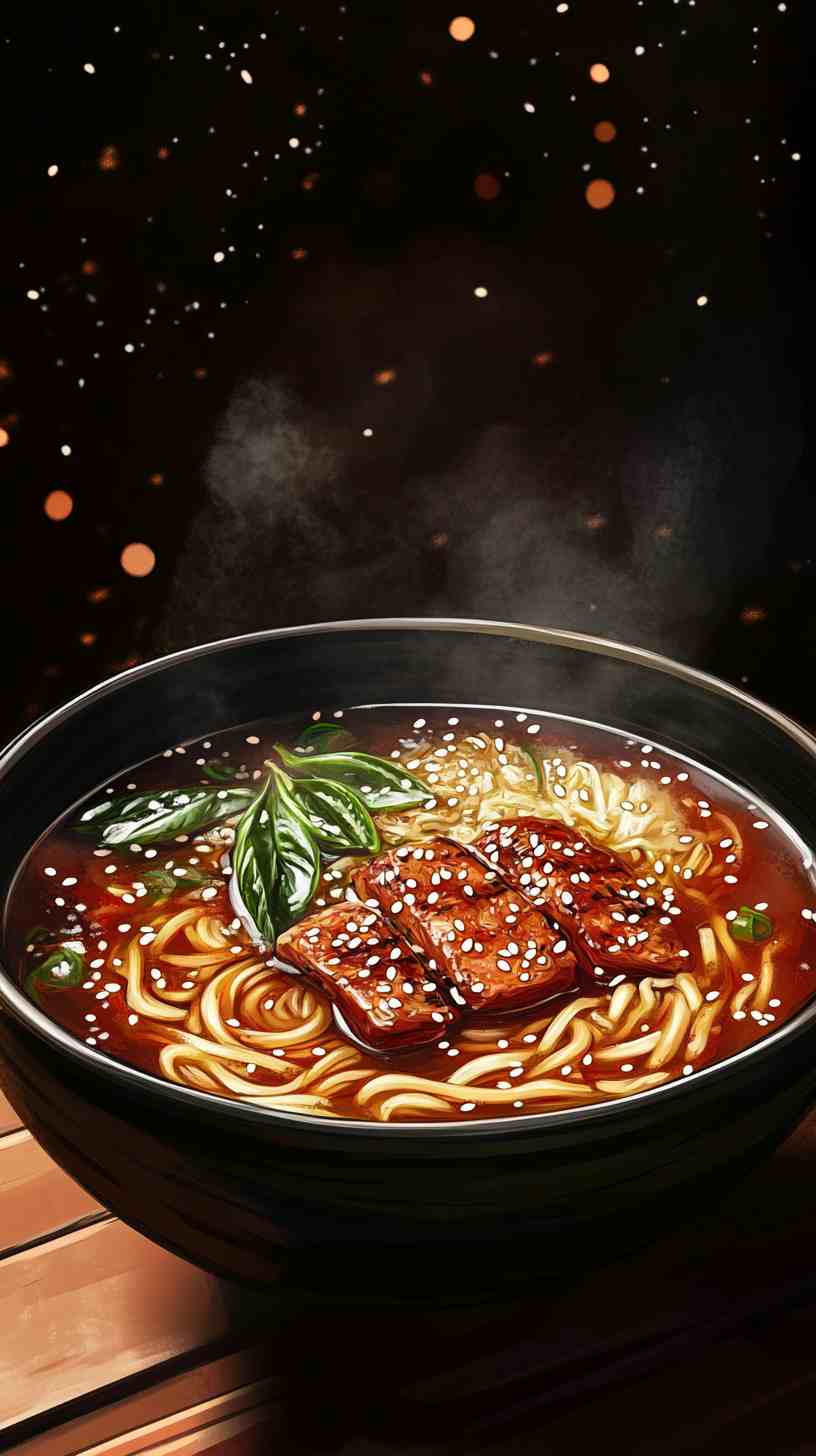 Thai Basil Chicken Ramen Noodles in Spicy Broth Thai Basil Chicken Ramen Noodles in Spicy Broth
