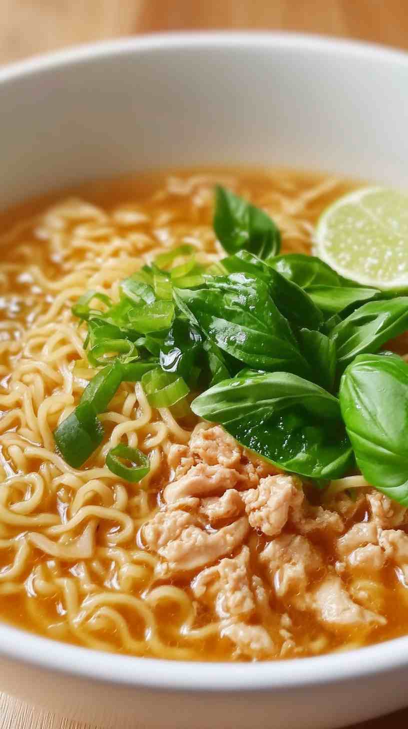 Thai Basil Chicken Ramen Noodles in Spicy Broth Thai Basil Chicken Ramen Noodles in Spicy Broth
