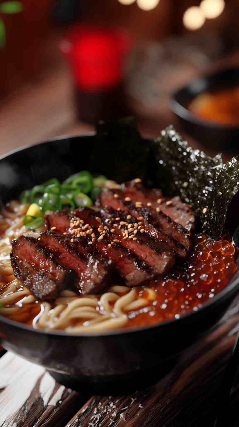 Udon-Ramen Noodles Fusion with Beef and Miso Udon-Ramen Noodles Fusion with Beef and Miso