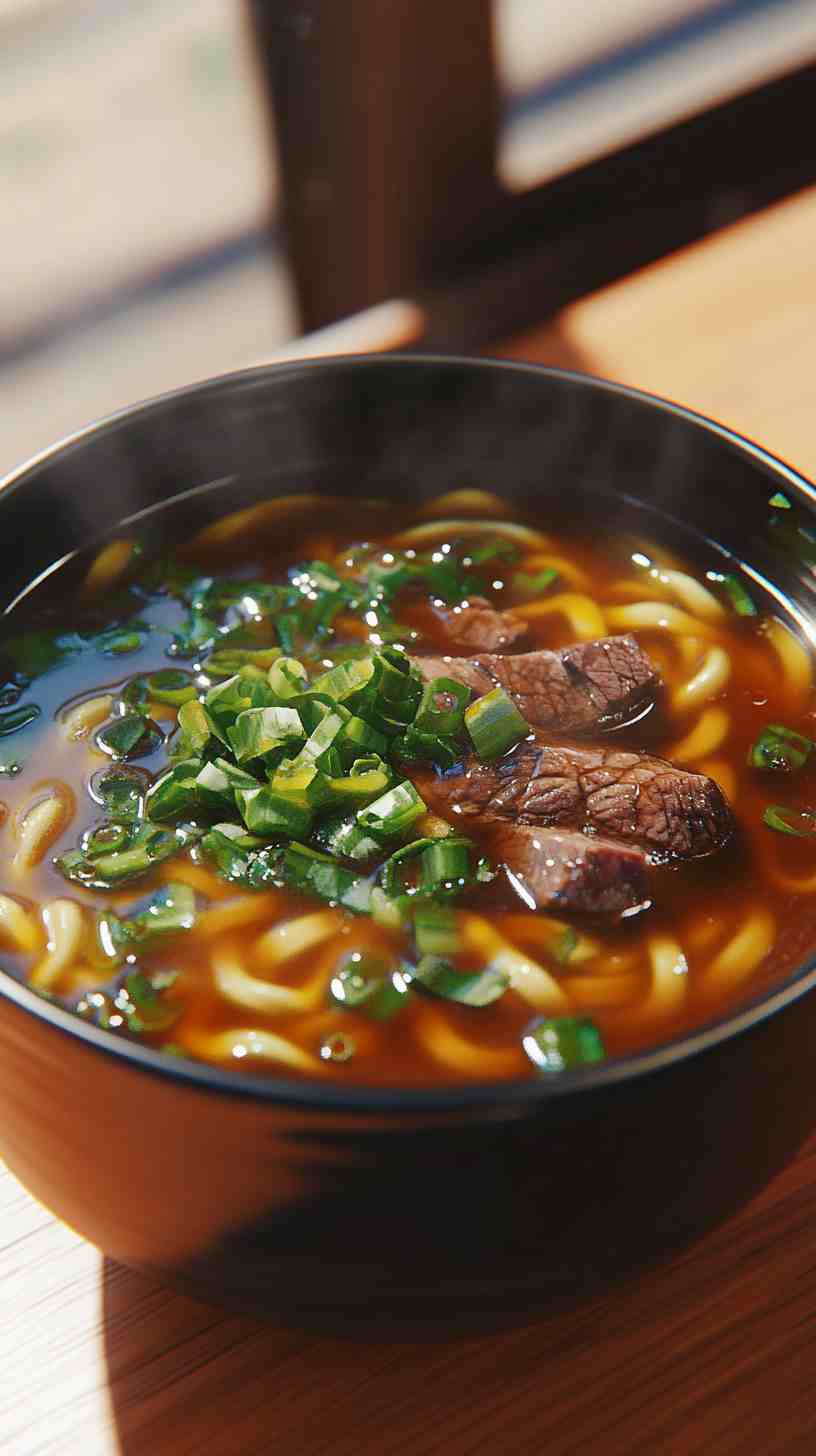 Udon-Ramen Noodles Fusion with Beef and Miso Udon-Ramen Noodles Fusion with Beef and Miso