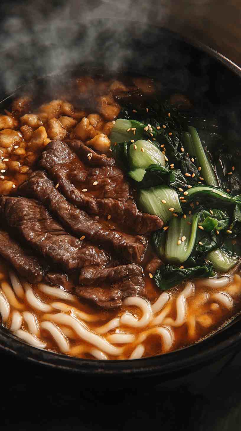 Udon-Ramen Noodles Fusion with Beef and Miso Udon-Ramen Noodles Fusion with Beef and Miso