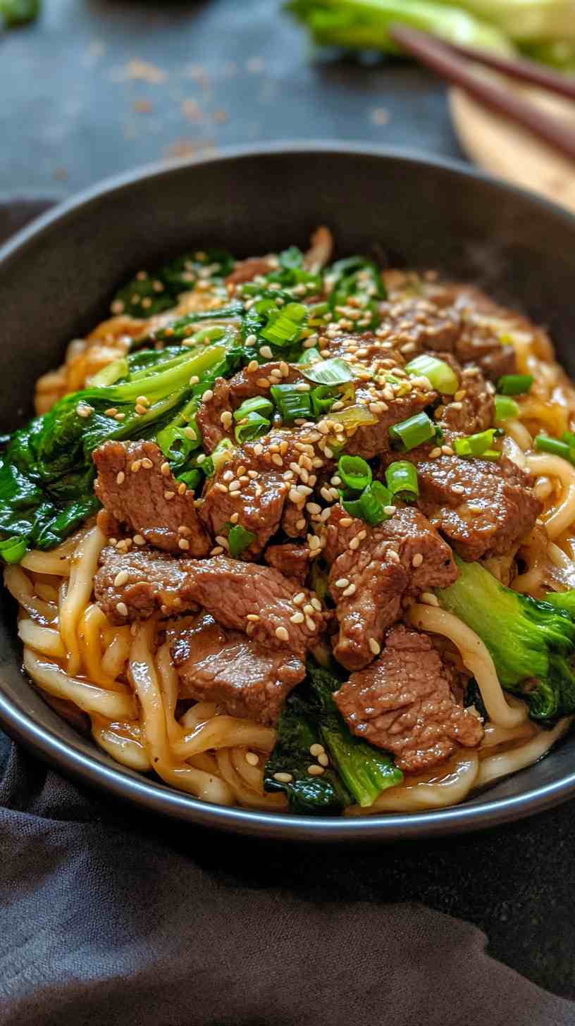 Udon-Ramen Noodles Fusion with Beef and Miso Udon-Ramen Noodles Fusion with Beef and Miso