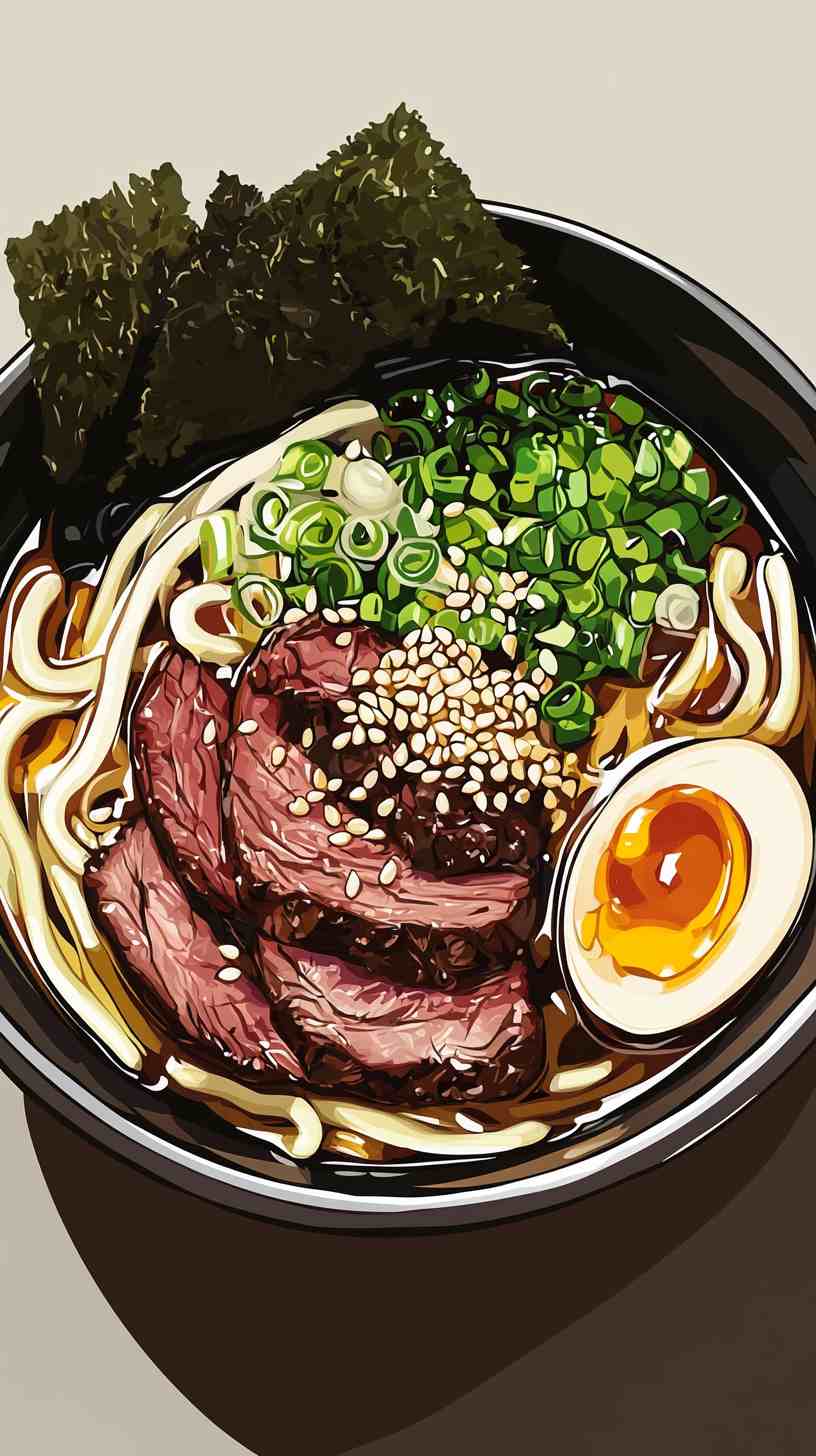 Udon-Ramen Noodles Fusion with Beef and Miso Udon-Ramen Noodles Fusion with Beef and Miso