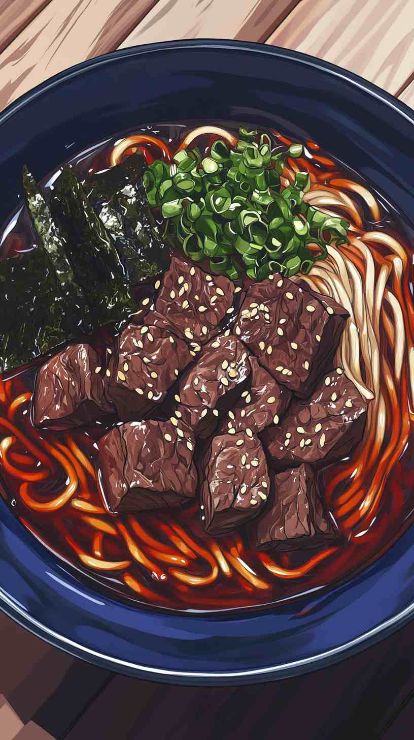 Udon-Ramen Noodles Fusion with Beef and Miso Udon-Ramen Noodles Fusion with Beef and Miso