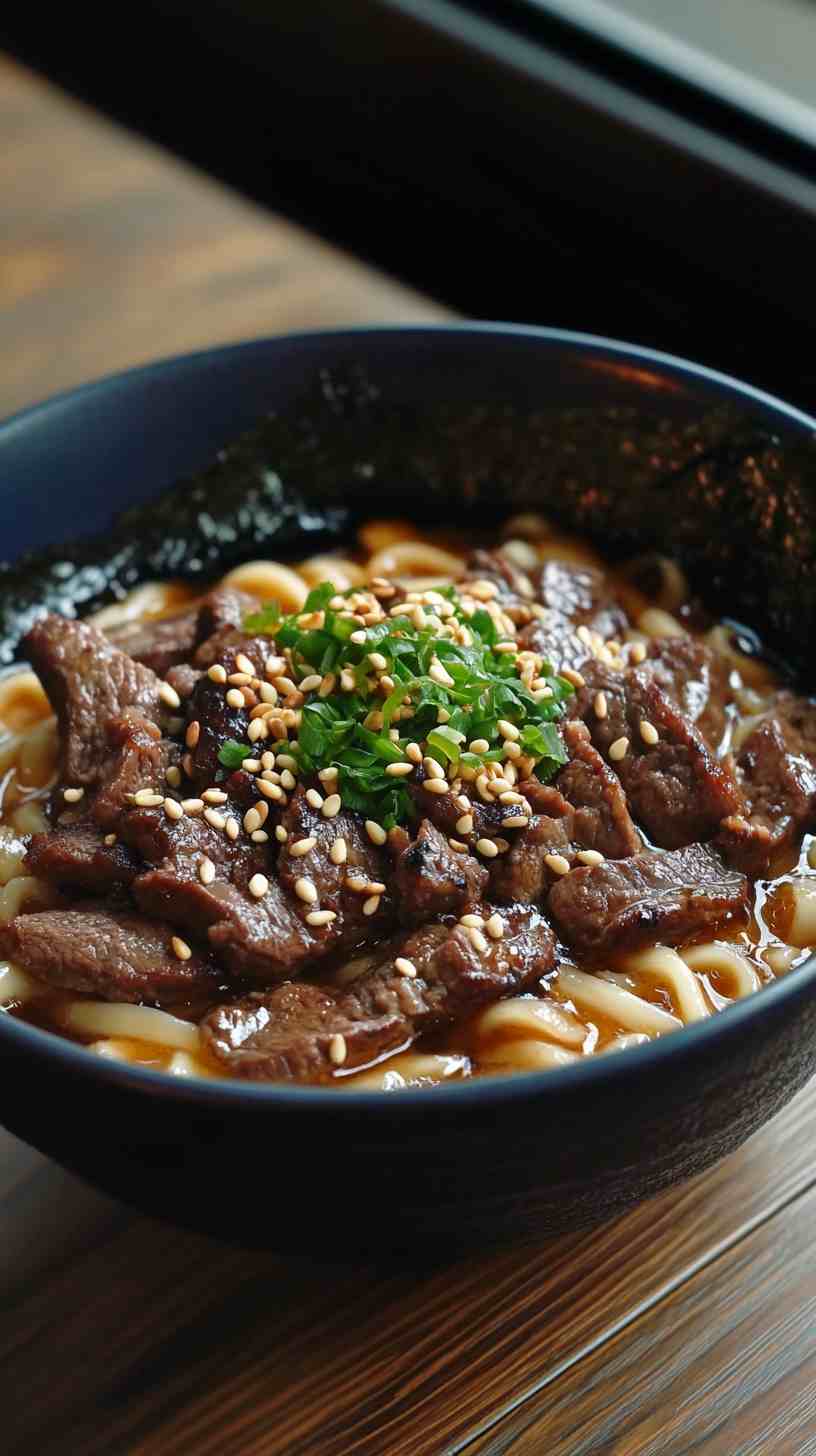 Udon-Ramen Noodles Fusion with Beef and Miso Udon-Ramen Noodles Fusion with Beef and Miso