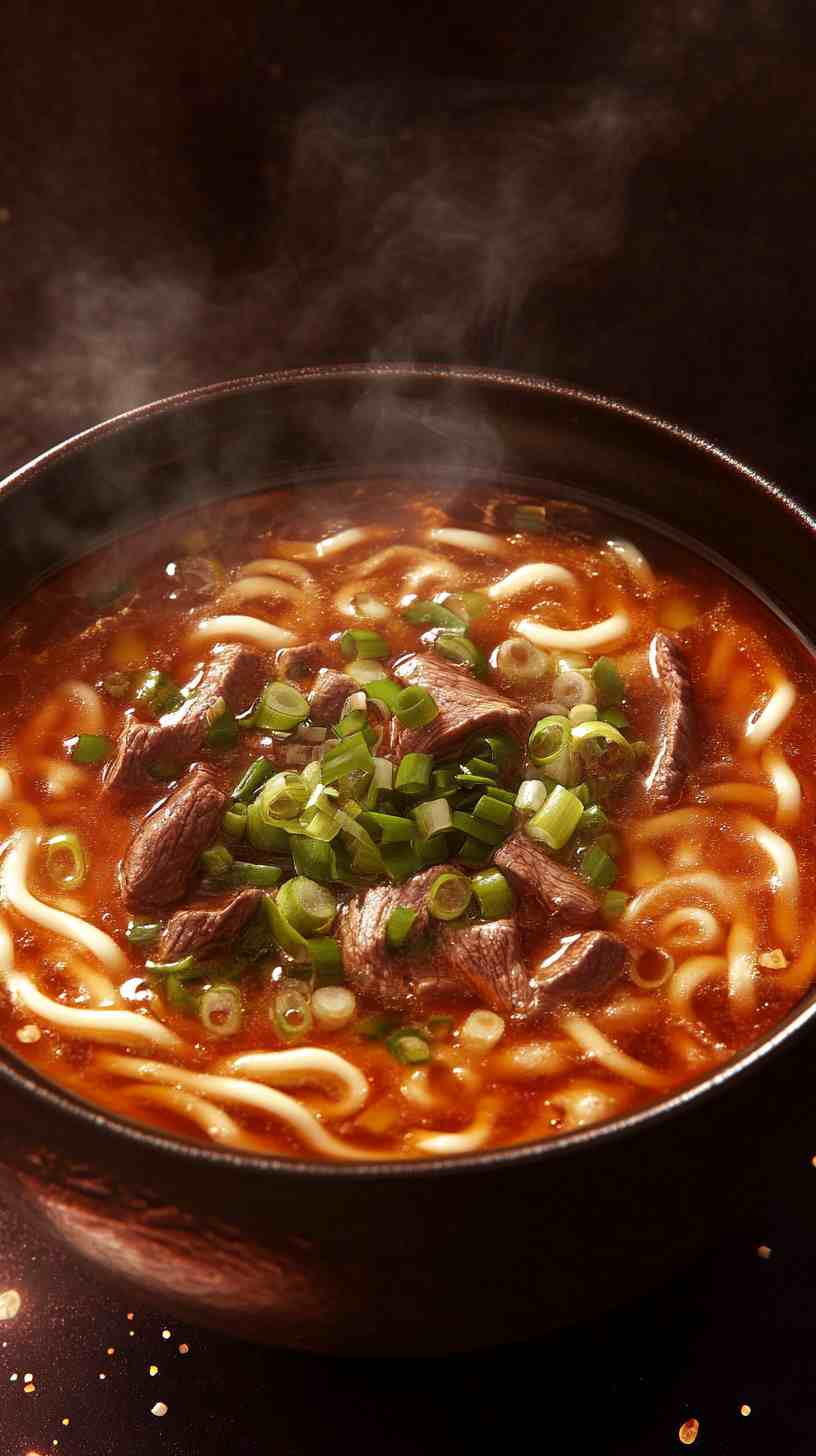 Udon-Ramen Noodles Fusion with Beef and Miso Udon-Ramen Noodles Fusion with Beef and Miso