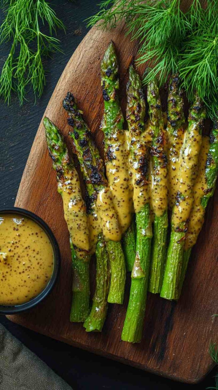 Air Fryer Asparagus with Mustard Glaze