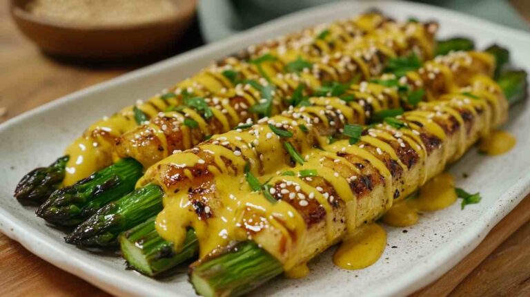 Air Fryer Asparagus with Mustard Glaze